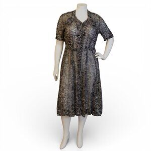 SOLD *  1940s Sheer Black Floral Midi Dress L XL